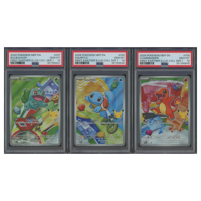 PSA 10 Sequential Set | Bulbasaur, Charmander & Squirtle #037-039 (First Partner Illustration Collection Series 1, 2026)